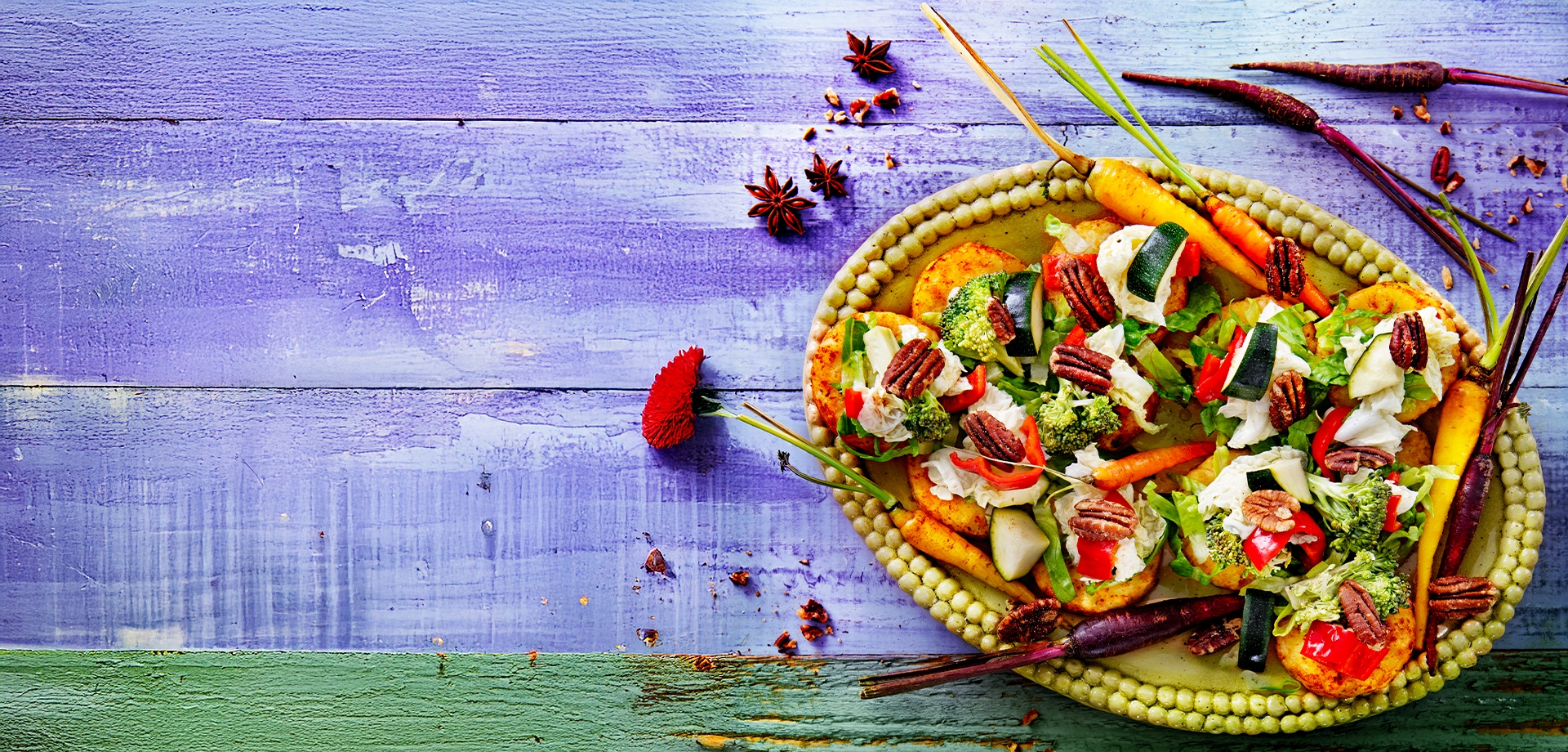 Rösti z mango, grillowanym kurczakiem i olejem szczypiorkowym